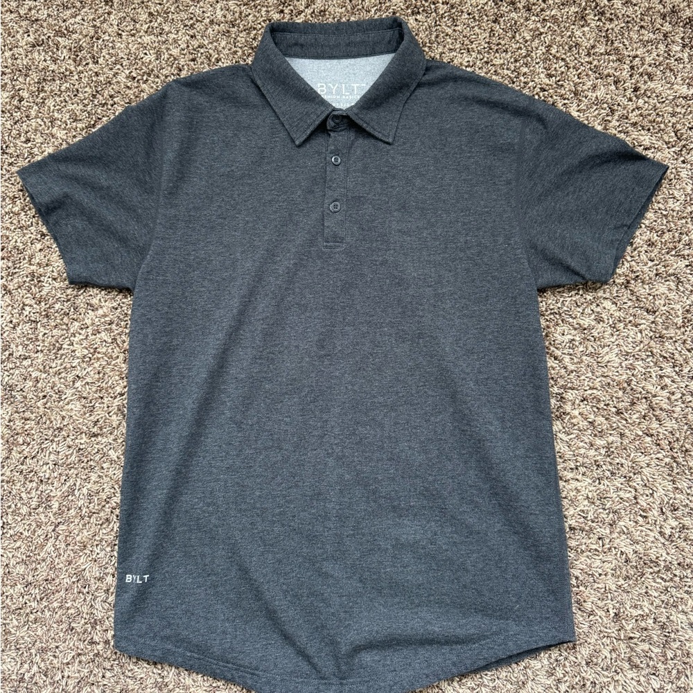 BYLT Lux Polo Men’s Sz Small Grey Drop Cut Casual Soft Stretch Polo Shirt
